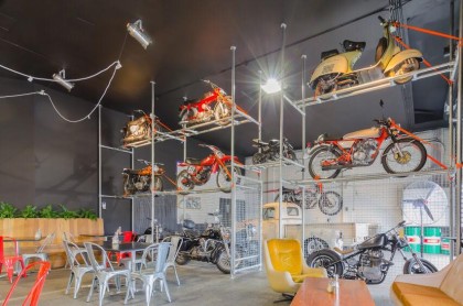 Wall of motorcycles, Wickham's Motorcycle Cafe