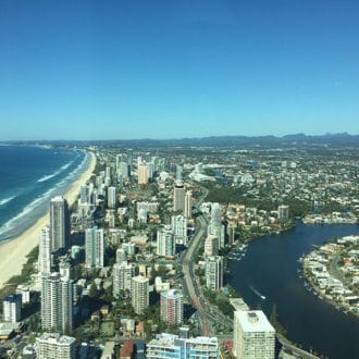 Aerial view of gold coast buildings and beach