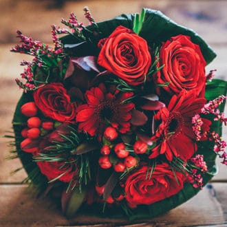 bouquet of red flowers and roses