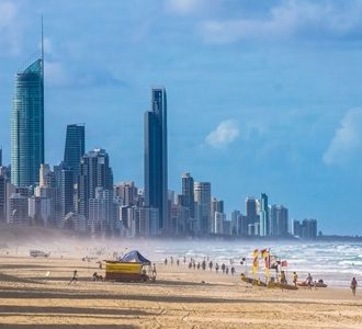 Gold Coast beach and city skyline