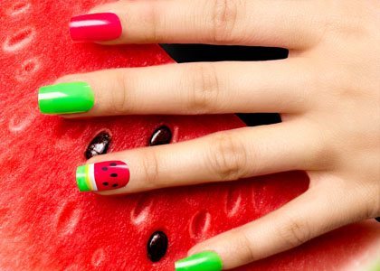 Nails with watermelon design
