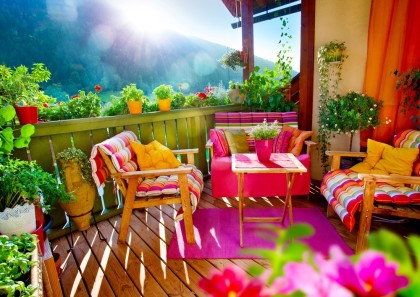 Colourful outdoor seating area