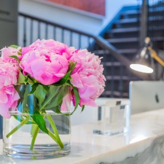Pink Flower arrangement in a home