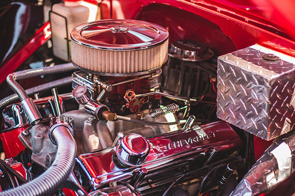 red engine of car