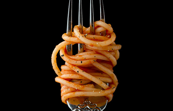 Spaghetti wrapped around fork