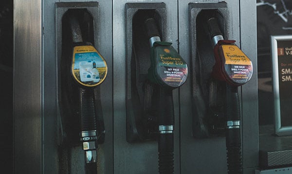 Three fuel pumps at petrol station