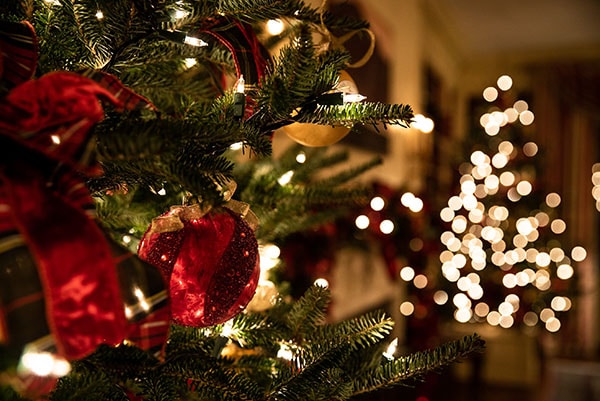 christmas tree with christmas lights inside a house