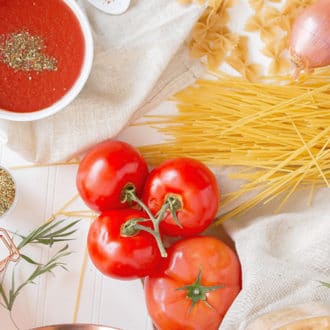 italian food pasta tomatoes shallots garlic